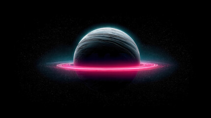 Wall Mural -  Planet with Neon Rin created with Generative AI Technology, ai, generative