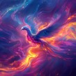 © tanawatbig - Ethereal Phoenix Rising From Colorful Cosmic Flames in Mystic Space