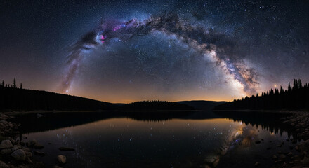Milky Way Arch over a Reflective Lake at Night 4K wallpaper