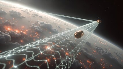 spacecraft flying around stars