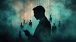 © NN AI - Businessman silhouette with puppet strings controlling multiple figures in surreal atmospheric scene. Corporate manipulation concept with dramatic lighting and smoke effects
