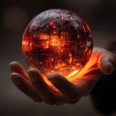 Wall Mural - high-tech oracle ball glowing with future innovations in palms