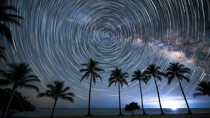 Star Trails Over Tropical Beach