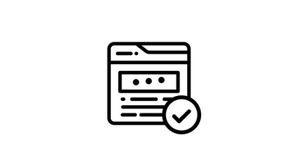 Simple web browser window icon with minimalist icon isolated animation .Web site browser glyph icon with tick mark icon animation .