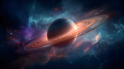 Wall Mural - a beautiful planet in space with glowing rings and colorful nebulae , space, outer, galaxy, universe