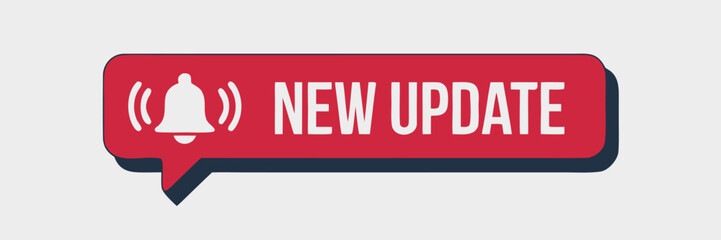Red Notification Bubble Featuring Bell Icon and the Text New Update Against Light Background