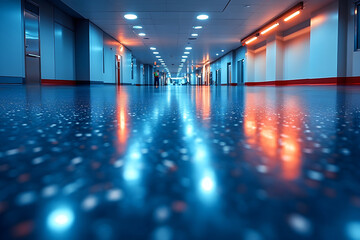 Wall Mural - modern interior corridor with reflective floor and bright lighting