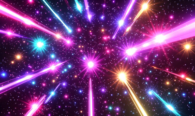 Wall Mural - colorful light rays and stars burst on dark background