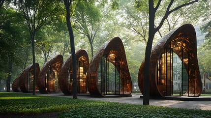 Wall Mural - abstract copper structures in a park setting architectural design and environmental art