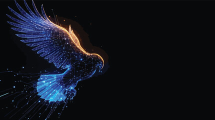 Poster - Futuristic geometric illustration of a soaring eagle against a black background.