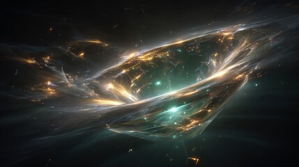 Wall Mural - Abstract Colorful Space Nebula With Gold And Green Lights
