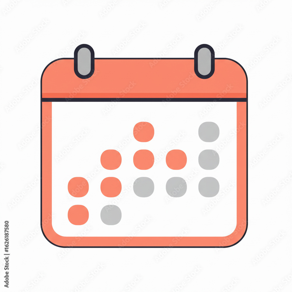Flat vector calendar with coral header and circular date grid on white ...