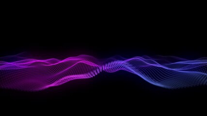 Abstract array dots in lines on surface from dots in dynamic wave animation. Technology concept. Wireframe of lines connecting point in cyberspace.