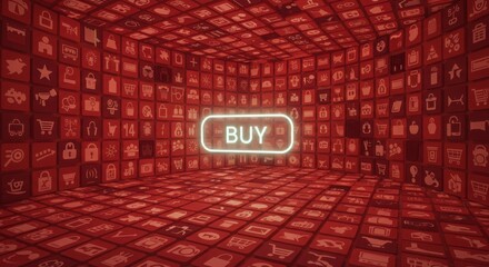 Neon buy button in digital cyber shopping concept