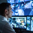 © WutStock02 - A focused man sits at a sleek desk, intently gazing at two vibrant monitors displaying colorful graphs and data, surrounded by a modern workspace.