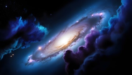 Wall Mural - a stunning spiral galaxy shines brightly amidst vibrant clouds of blue and purple. the glowing core 