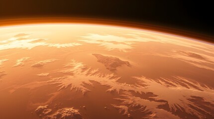 Wall Mural - a vivid depiction of a planetary surface bathed in warm, orange light with rugged terrain features v