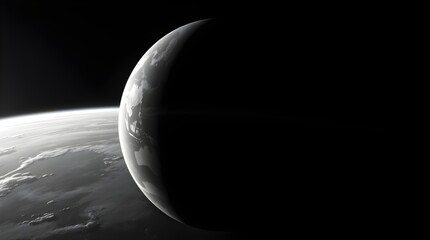Wall Mural - A striking celestial body is partially illuminated by light, creating a captivating contrast of dark and light. The surface details and curvature suggest the mysterious beauty of planetary landscapes.