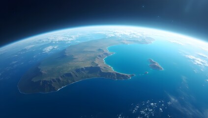 Wall Mural - a breathtaking view of the earth reveals a vast expanse of blue ocean and verdant landmass, captured