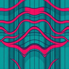 Wall Mural - Wavy, abstract pink lines are set against a vibrant blue striped background, creating a sense of motion and rhythm. The interplay of colors & patterns forms a visually striking & dynamic compositiion