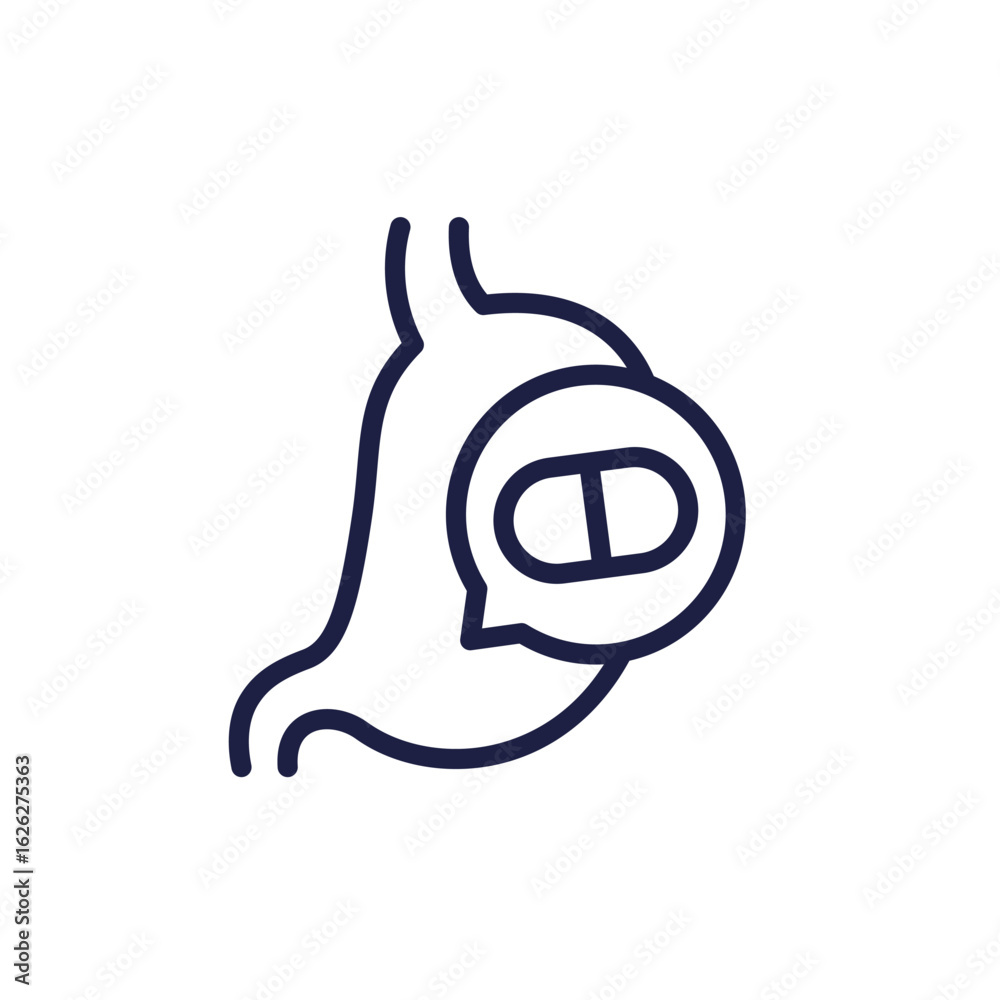 stomach pills icon, gastrointestinal medications line pictogram
