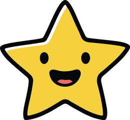 Poster - A cheerful yellow star with a black outline and a smiling face icon