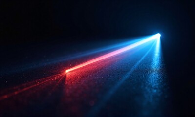 Wall Mural - two vibrant beams of light, red and blue, converge in a dark space, creating a dynamic and contrasti