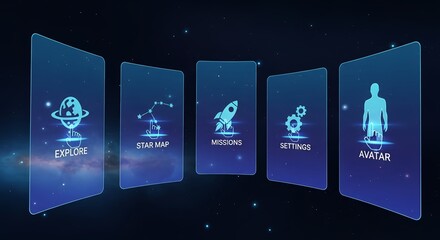 Interactive futuristic digital interface for space exploration and gaming