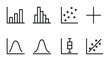 © Руслан Мельніков - Statistics Icons Set. Outline icon set of statistics in research: bar chart, histogram, scatter plot,