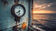 © AddStylerz - Rusty gauge and sunset over tranquil ocean waters at dawn