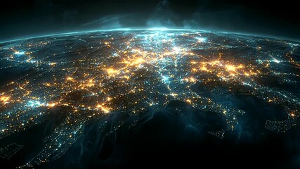 Spectacular aerial view of Earth at night with city lights shining brightly