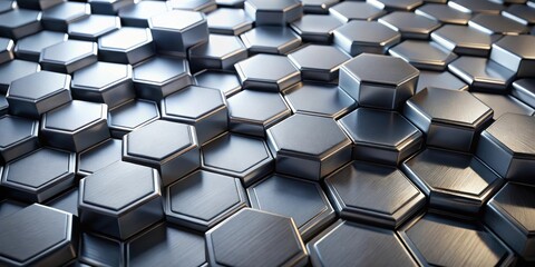 Wall Mural - Abstract metallic hexagonal pattern background texture with a brushed steel finish and three-dimensional geometric shapes