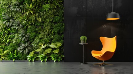 Wall Mural - split image showing dark minimalist room contrasting with bright space featuring a living wall, lush