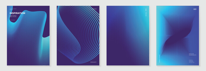 Wall Mural - Abstract line wave gradient poster background vector set. Minimalist cover template with vibrant perspective line wave in motion. Ideal design for social media, cover, banner, flyer, music, ads.