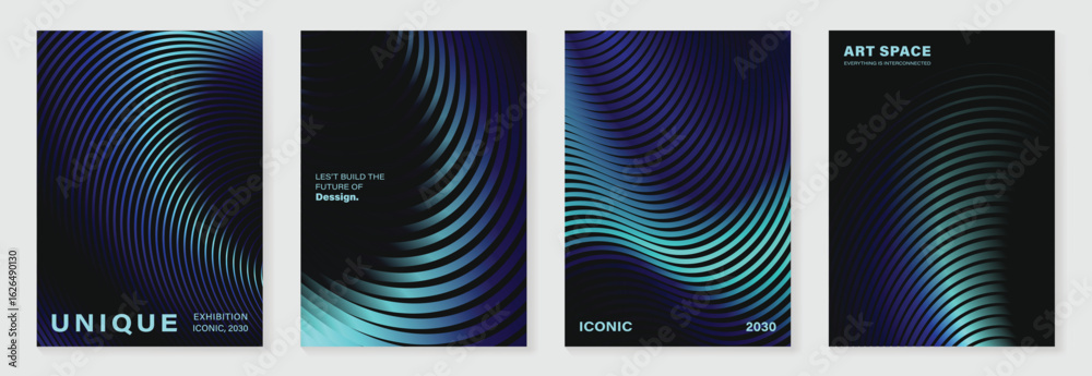 Abstract line wave gradient poster background vector set. Minimalist ...