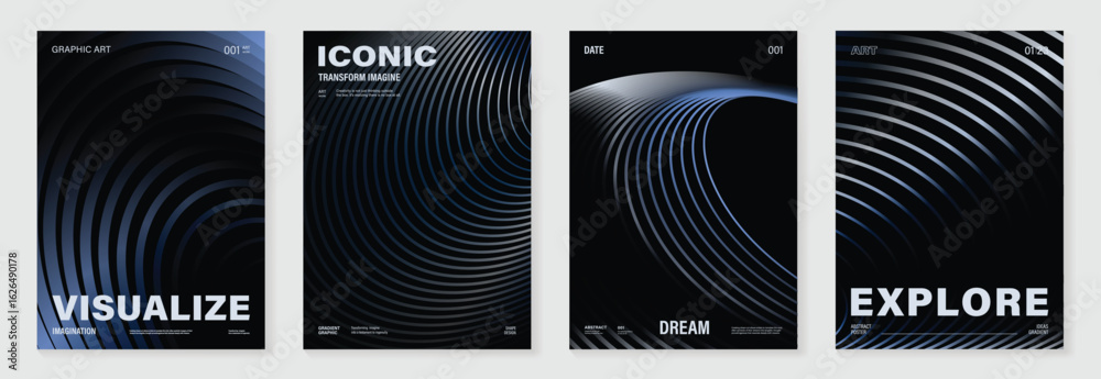 Abstract line wave gradient poster background vector set. Minimalist ...