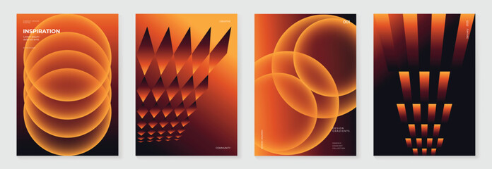 Poster - Modern gradient poster background vector set. Minimalist cover template with orange perspective geometric prism shapes, bubble. Ideal design for social media, cover, banner, flyer.