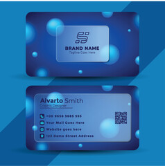 Vector art of modern blue business card template with abstract bubbles and company information