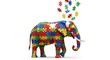 © Bevan - An elephant made from colorful jigsaw puzzle pieces losing parts, a conceptual metaphor for memory loss, dementia, and cognitive fragmentation.
