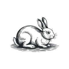 Wall Mural - engraved style illustration of resting rabbit in black and white
