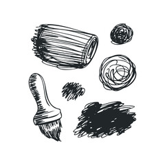 Wall Mural - sketch of brushstrokes and paintbrushes against white background