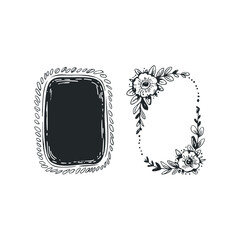 Wall Mural - black rectangular frame with floral rectangular frame on white background