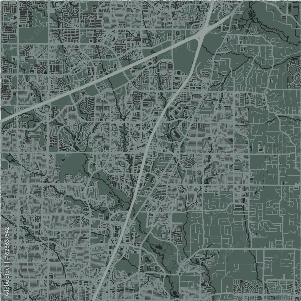 Map of Allen in Texas in a smooth dark style. Contains layered vector ...