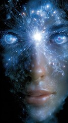 Wall Mural - Human Face Glowing With Cosmic Energy During a Mystical Experience