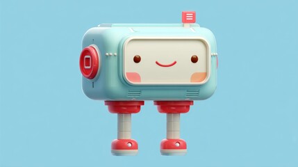 Cute light blue cartoon robot