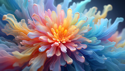 Macro closeup of a beautiful pink dahlia flower with vibrant petals and a colorful coral reef