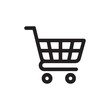 © Shipons Creative - Black shopping cart icon with handle and wheels on white background illustration