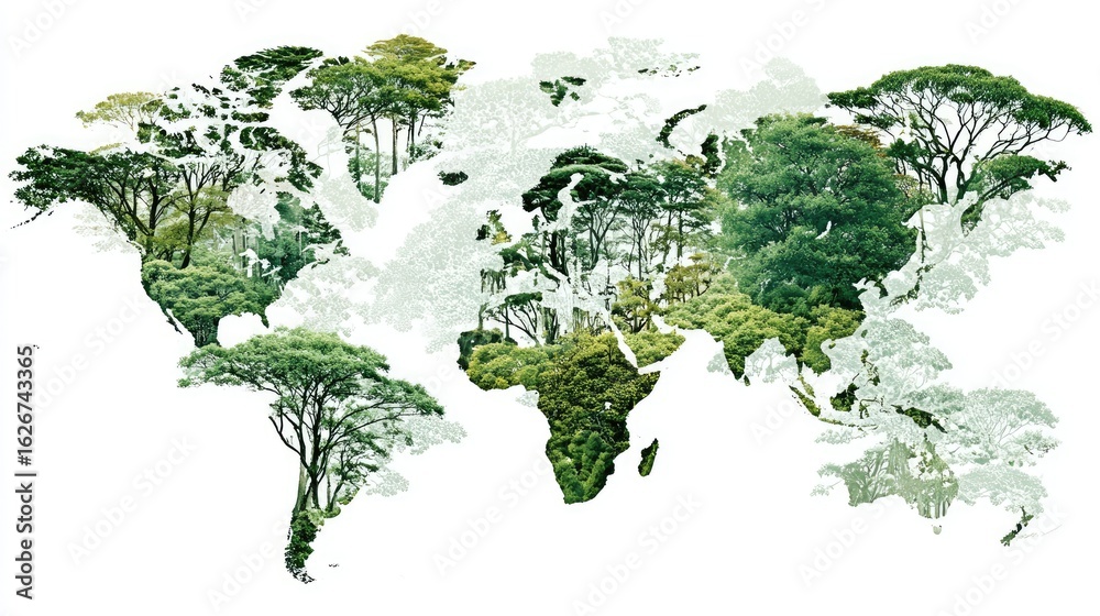Forest Map Overview Global forest map overlaying world map. Stock Illustration | Adobe Stock