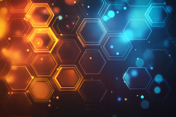 Abstract Digital Honeycomb Pattern Orange and Blue Futuristic Technology Background