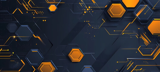 Abstract Tech Background Dark Blue and Orange Hexagons Design for Digital Concepts
